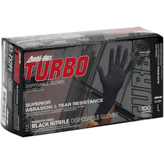 ‎63-732PF/XL Disposable Gloves - Ambi-Dex Turbo Disposable Nitrile - 5 mil Black - Powder Free - Text Grip - Exact Industrial Supply