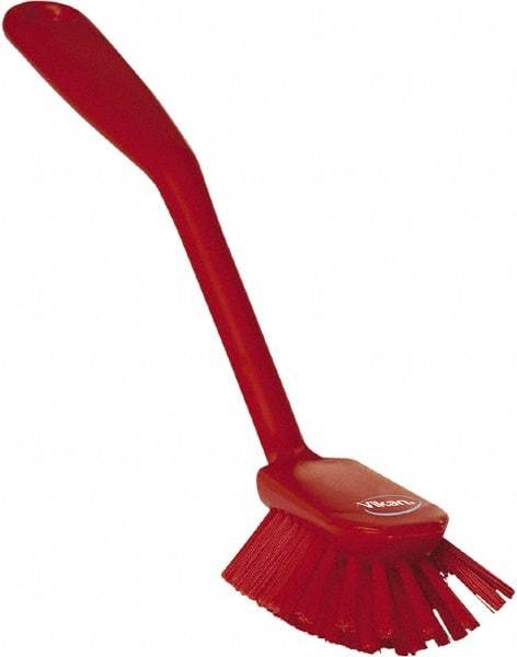 Vikan - 1" Bristle Length, Polyester Food Service Brush - 2-11/16" Long x 1" Wide Head, 10-1/2" OAL, Red, Polypropylene Block - Caliber Tooling