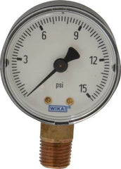 Wika - 2" Dial, 1/4 Thread, 0-15 Scale Range, Pressure Gauge - Lower Connection Mount, Accurate to 3-2-3% of Scale - Caliber Tooling