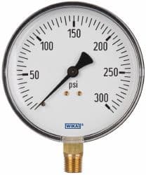 Wika - 4" Dial, 1/4 Thread, 0-300 Scale Range, Pressure Gauge - Lower Connection Mount, Accurate to 3-2-3% of Scale - Caliber Tooling