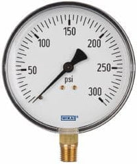 Wika - 4" Dial, 1/4 Thread, 0-300 Scale Range, Pressure Gauge - Lower Connection Mount, Accurate to 3-2-3% of Scale - Caliber Tooling