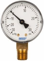 Wika - 2" Dial, 1/4 Thread, 30-0-30 Scale Range, Pressure Gauge - Lower Connection Mount, Accurate to 3-2-3% of Scale - Caliber Tooling