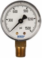 Wika - 2" Dial, 1/4 Thread, 0-1,500 Scale Range, Pressure Gauge - Lower Connection Mount, Accurate to 3-2-3% of Scale - Caliber Tooling