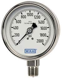 Wika - 4" Dial, 1/4 Thread, 0-15 Scale Range, Pressure Gauge - Lower Back Connection Mount, Accurate to 1% of Scale - Caliber Tooling