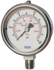 Wika - 2-1/2" Dial, 1/4 Thread, 0-600 Scale Range, Pressure Gauge - Lower Connection Mount, Accurate to 2-1-2% of Scale - Caliber Tooling