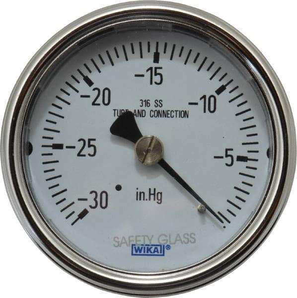 Wika - 2-1/2" Dial, 1/4 Thread, 30-0 Scale Range, Pressure Gauge - Center Back Connection Mount, Accurate to 2-1-2% of Scale - Caliber Tooling