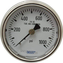 Wika - 2-1/2" Dial, 1/4 Thread, 0-1,000 Scale Range, Pressure Gauge - Center Back Connection Mount, Accurate to 2-1-2% of Scale - Caliber Tooling