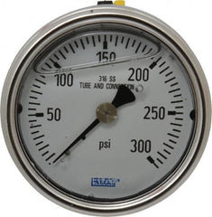 Wika - 2-1/2" Dial, 1/4 Thread, 0-300 Scale Range, Pressure Gauge - Center Back Connection Mount, Accurate to 2-1-2% of Scale - Caliber Tooling