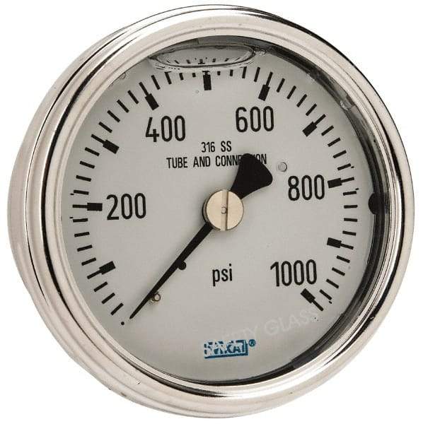 Wika - 2-1/2" Dial, 1/4 Thread, 0-1,000 Scale Range, Pressure Gauge - Center Back Connection Mount, Accurate to 2-1-2% of Scale - Caliber Tooling