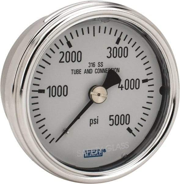 Wika - 2-1/2" Dial, 1/4 Thread, 0-5,000 Scale Range, Pressure Gauge - Center Back Connection Mount, Accurate to 2-1-2% of Scale - Caliber Tooling