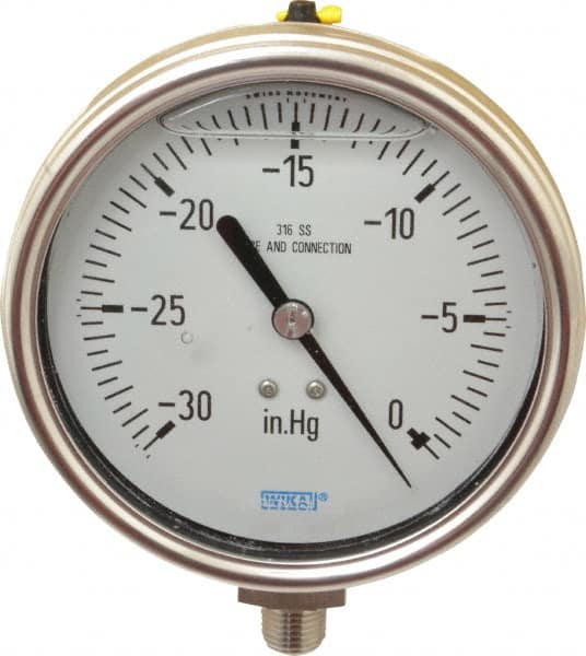 Wika - 4" Dial, 1/4 Thread, 30-0 Scale Range, Pressure Gauge - Lower Connection Mount, Accurate to 1% of Scale - Caliber Tooling