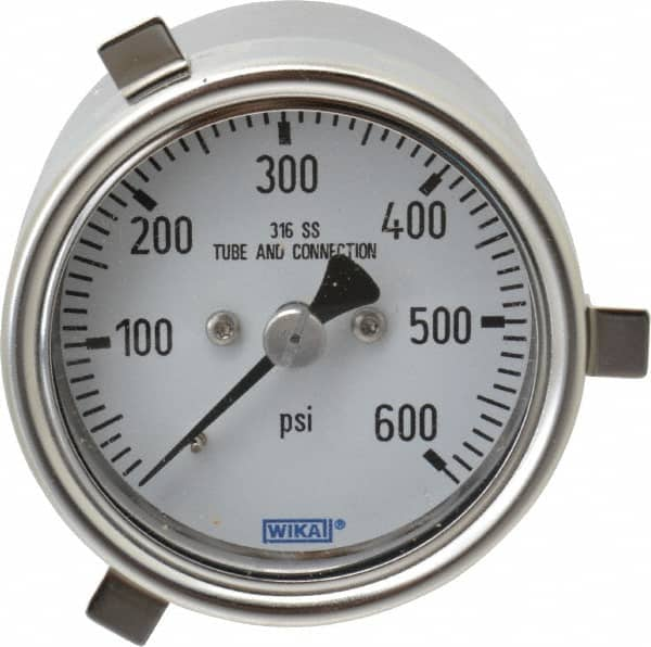 Wika - 2-1/2" Dial, 1/4 Thread, 0-600 Scale Range, Pressure Gauge - Lower Back Connection Mount, Accurate to 2-1-2% of Scale - Caliber Tooling