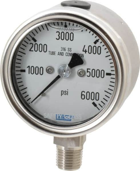 Wika - 2-1/2" Dial, 1/4 Thread, 0-6,000 Scale Range, Pressure Gauge - Lower Connection Mount, Accurate to 2-1-2% of Scale - Caliber Tooling