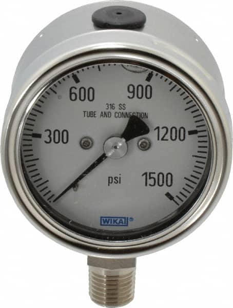 Wika - 2-1/2" Dial, 1/4 Thread, 0-1,500 Scale Range, Pressure Gauge - Lower Connection Mount, Accurate to 2-1-2% of Scale - Caliber Tooling