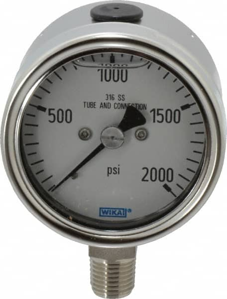 Wika - 2-1/2" Dial, 1/4 Thread, 0-2,000 Scale Range, Pressure Gauge - Lower Connection Mount, Accurate to 2-1-2% of Scale - Caliber Tooling