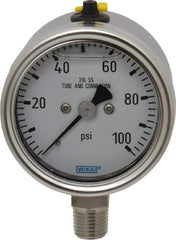 Wika - 2-1/2" Dial, 1/4 Thread, 100 Scale Range, Pressure Gauge - Lower Connection Mount, Accurate to 2-1-2% of Scale - Caliber Tooling