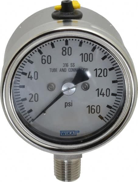 Wika - 2-1/2" Dial, 1/4 Thread, 160 Scale Range, Pressure Gauge - Lower Connection Mount, Accurate to 2-1-2% of Scale - Caliber Tooling