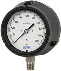 Wika - 4-1/2" Dial, 1/2 Thread, 0-1,000 Scale Range, Pressure Gauge - Lower Connection Mount, Accurate to 0.5% of Scale - Caliber Tooling