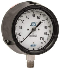 Wika - 4-1/2" Dial, 1/2 Thread, 0-100 Scale Range, Pressure Gauge - Lower Connection Mount, Accurate to 0.5% of Scale - Caliber Tooling