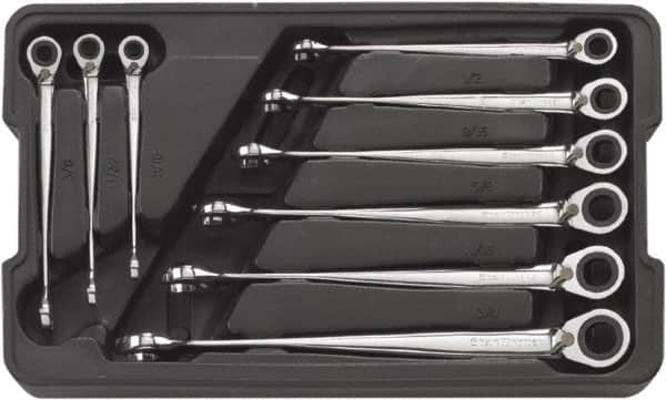 GearWrench - 9 Piece, 5/16" to 3/4", 12 Point Ratcheting Combination Wrench/X-Beam Set - Inch Measurement Standard, Chrome Finish, Comes in Plastic Tray - Caliber Tooling