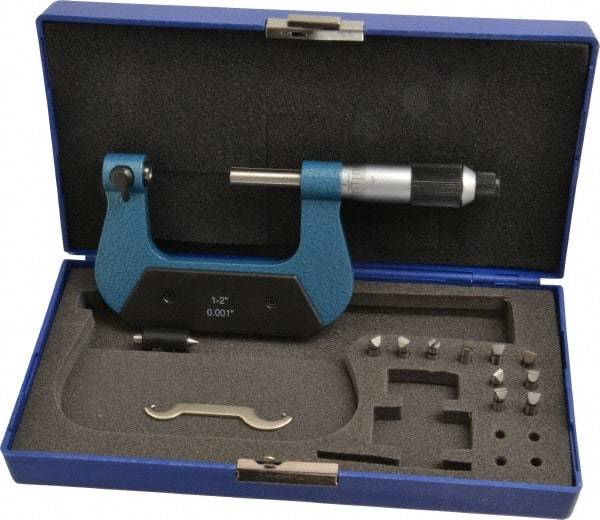 Value Collection - 1 to 2" Range, Mechanical Screw Thread Micrometer - Ratchet-Friction Thimble, 0.001" Graduation - Caliber Tooling