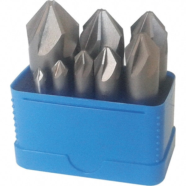 Interstate - 8 Piece, 1/4 to 1" Head Diam, 90° Included Angle, Single End Countersink Set - Caliber Tooling