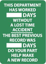 NMC - Scoreboards Scoreboard Type: Write-On Legend: This Company Has Worked ___ Days without A Lost Time Accident - The Best Previous Record Was ___ Days - Do Your Part... - Caliber Tooling