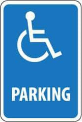 NMC - "Parking", "Handicapped Symbol", 12" Wide x 18" High, Aluminum ADA Signs - 0.063" Thick, White on Blue, Rectangle, Post Mount - Caliber Tooling