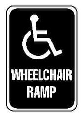 NMC - "Wheelchair Ramp", "Handicap Symbol", 12" Wide x 6" High, Aluminum ADA Signs - 0.063" Thick, Blue on White, Rectangle, Post Mount - Caliber Tooling