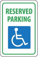 NMC - "Reserved Parking", "Handicapped Symbol", 12" Wide x 18" High, Aluminum ADA Signs - 0.063" Thick, Green & Blue on White, Rectangle, Post Mount - Caliber Tooling