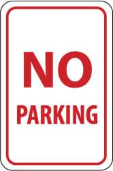 NMC - "No Parking", 12" Wide x 18" High, Aluminum No Parking & Tow Away Signs - 0.063" Thick, Red on White, Rectangle, Post Mount - Caliber Tooling