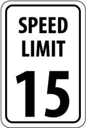 NMC - "Speed Limit 15", 18" Wide x 24" High, Aluminum Speed Limit Signs - 0.08" Thick, Black on White, High Intensity Reflectivity, Rectangle, Post Mount - Caliber Tooling