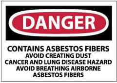 NMC - "Danger - Contains Asbestos Fibers - Avoid Creating Dust - Cancer and Lung Disease Hazard - Avoid Breathing Airborne...", 3" Long x 5" Wide, Pressure-Sensitive Vinyl Safety Sign - Rectangle, 0.004" Thick, Use for Hazardous Materials - Caliber Tooling