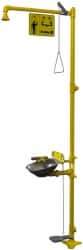 Bradley - 1-1/4" Inlet, 26 GPM shower Flow, Drench shower & Eyewash Station - Bowl, Triangular Pull Rod, Push Flag & Foot Treadle Activated, Galvanized Steel Pipe, Plastic Shower Head, 0.4 GPM Bowl Flow, Corrosion Resistant, Top or Mid Supply - Caliber Tooling