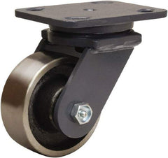 Hamilton - 4" Diam x 1-1/2" Wide x 5-5/8" OAH Top Plate Mount Swivel Caster - Forged Steel, 1,400 Lb Capacity, Straight Roller Bearing, 4 x 5" Plate - Caliber Tooling