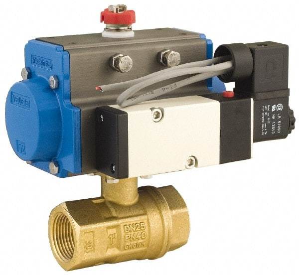 BONOMI - 4" Pipe, 600 psi WOG Rating Brass Pneumatic Spring Return with Solenoid Actuated Ball Valve - PTFE Seal, Full Port, 150 psi WSP Rating, NPT End Connection - Caliber Tooling