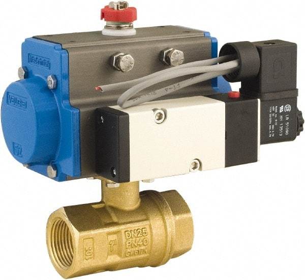 BONOMI - 3/8" Pipe, 600 psi WOG Rating Brass Pneumatic Double Acting with Solenoid Actuated Ball Valve - PTFE Seal, Full Port, 150 psi WSP Rating, NPT End Connection - Caliber Tooling