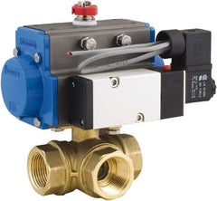 BONOMI - 2-1/2" Pipe, 400 psi WOG Rating Brass Pneumatic Spring Return with Solenoid Actuated Ball Valve - PTFE Seal, Standard Port, 100 psi WSP Rating, NPT End Connection - Caliber Tooling