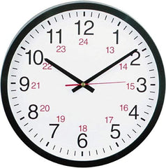 UNIVERSAL - 11-1/2 Inch Diameter, White Face, Dial Wall Clock - Analog Display, Black Case, Runs on AA Battery - Caliber Tooling