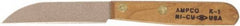 Ampco - 3-1/8" Long Blade, Nickel-Tin-Copper Alloy, Fine Edge, Fixed Blade Knife - 6.75" OAL, Wood Handle - Caliber Tooling