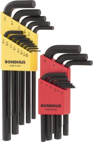 Bondhus - 22 Piece L-Key Hex Key Set - Hex Range 0.05 to 3/8", 11" OAL, Protanium High Torque Steel - Caliber Tooling