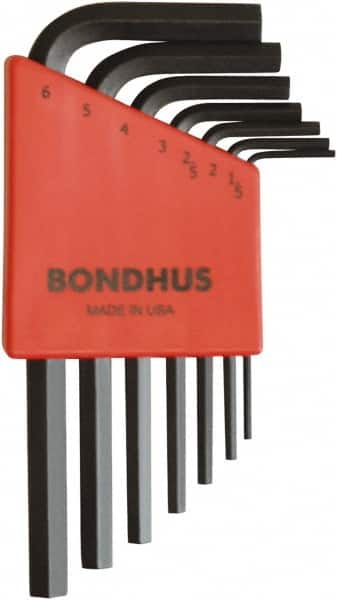 Bondhus - 7 Piece L-Key Ball End Hex Key Set - Hex Range 1.5 to 6mm, 8" OAL, Protanium High Torque Steel - Caliber Tooling