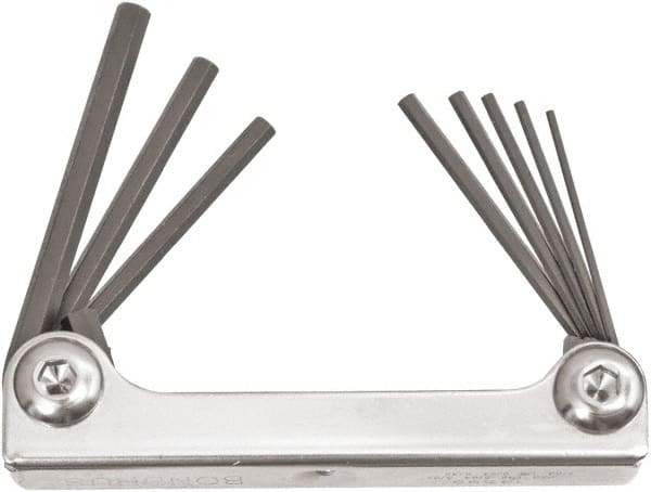 Bondhus - 8 Piece Fold-Up Ball End Hex Key Set - Hex Range 0.05 to 5/32", 3-1/2" OAL, Protanium High Torque Steel - Caliber Tooling