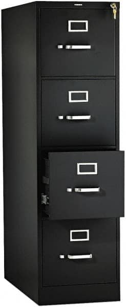 Hon - 15" Wide x 52" High x 26-1/2" Deep, 4 Drawer Vertical File with Lock - Steel, Black - Caliber Tooling