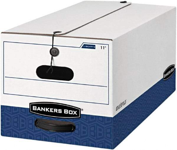 BANKERS BOX - 1 Compartment, 12 Inch Wide x 24 Inch Deep x 10 Inch High, File Storage Box - 1 Ply Side, 2 Ply Bottom, 2 Ply End, White and Blue - Caliber Tooling