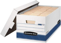 BANKERS BOX - 1 Compartment, 15 Inch Wide x 24 Inch Deep x 10 Inch High, File Storage Box - 1 Ply Side, 2 Ply Bottom, 2 Ply End, White and Blue - Caliber Tooling