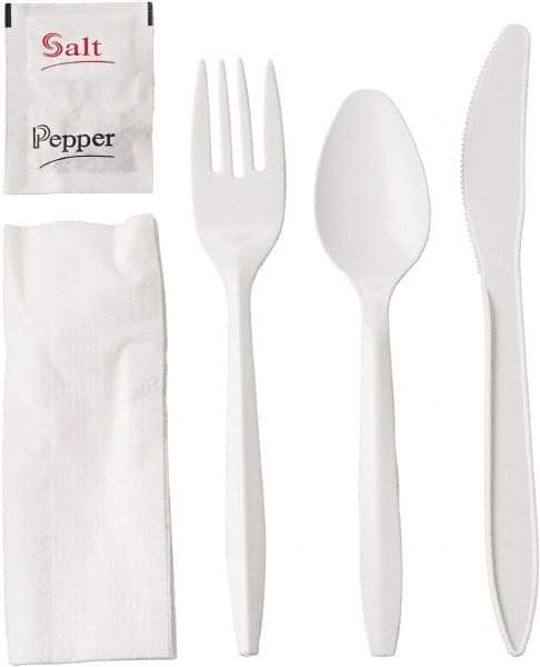 GEN - Wrapped Cutlery Kit, 6-1/4", Fork, Knife, Spoon, Napkin, Salt, Pepper - White - Caliber Tooling