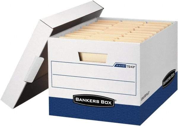 BANKERS BOX - 1 Compartment, 12 Inch Wide x 15 Inch Deep x 10 Inch High, File Storage Box - Corrugated, White and Blue - Caliber Tooling