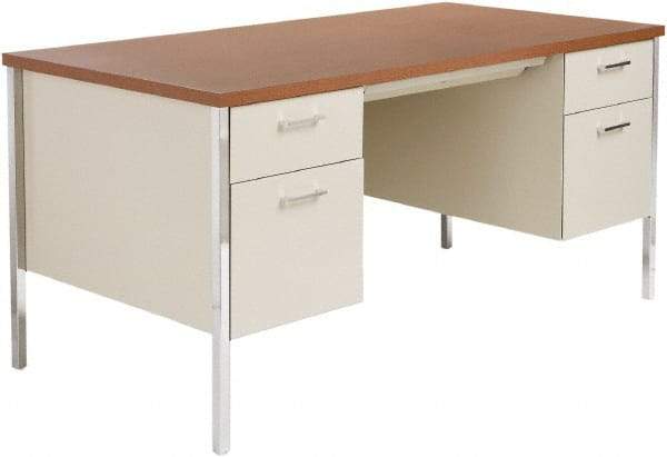 ALERA - Woodgrain Laminate/Steel Double Pedestal Desk with Center Drawer - 60" Wide x 30" Deep x 29" High, Cherry/Putty - Caliber Tooling