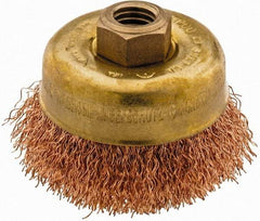 Ampco - 3" Diam, 5/8-11 Threaded Arbor, Bronze Phosphorus Fill Cup Brush - 0.014 Wire Diam, 0.88" Trim Length, 12,500 Max RPM - Caliber Tooling